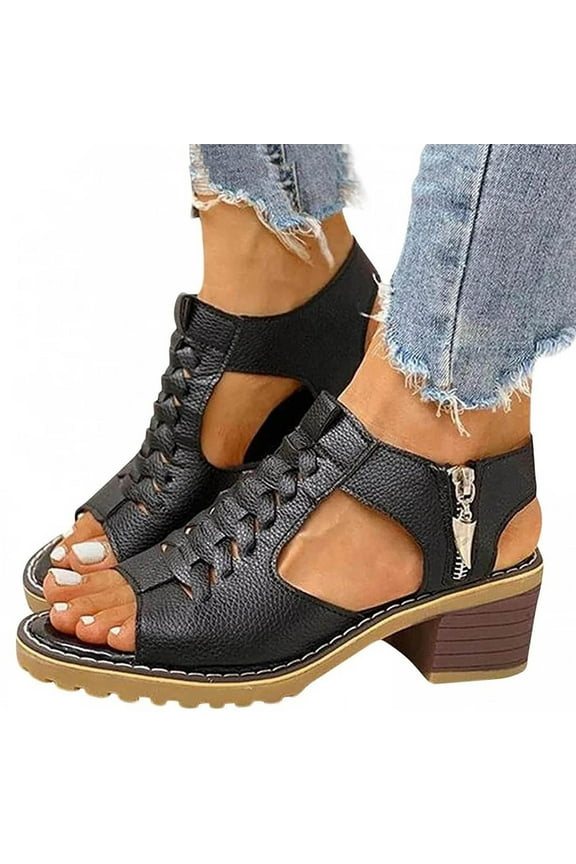 Heels for Women Open Toe Ankle Boots Ankle Strap Cutout Casual Sandals Slingback Short Booties