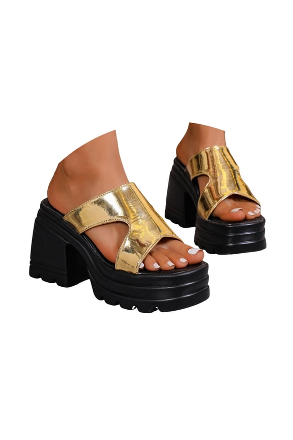 High Chunky Platform Heels for Women Comfortable Block Heel Open Toe Slip on Summer Sandals