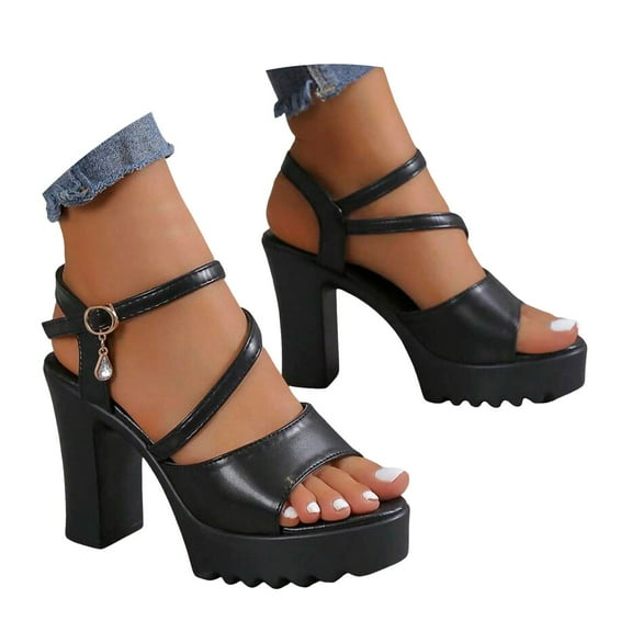 Dakaela High Heels Sandals for Women Strappy Dressy Pumps Platform Wedding Party Shoes Black 6