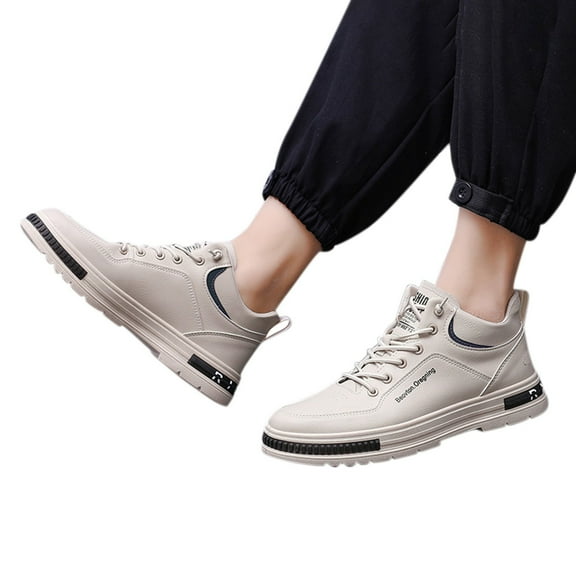 Dakaela High Top Sneakers for Men Leather Waterproof Running Shoes Lace up Casual Walking Flats