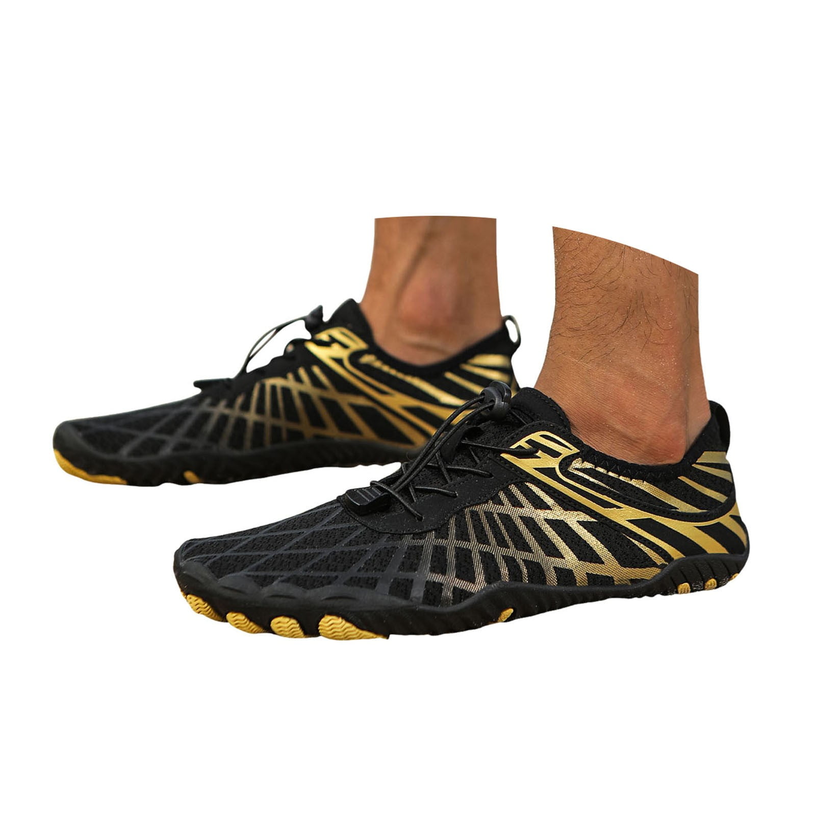 Dakaela Hike Barefoot Shoes Athletic Hiking Minimalist Water Sneakers Wide Toe Box Running Shoe Gold 6.5
