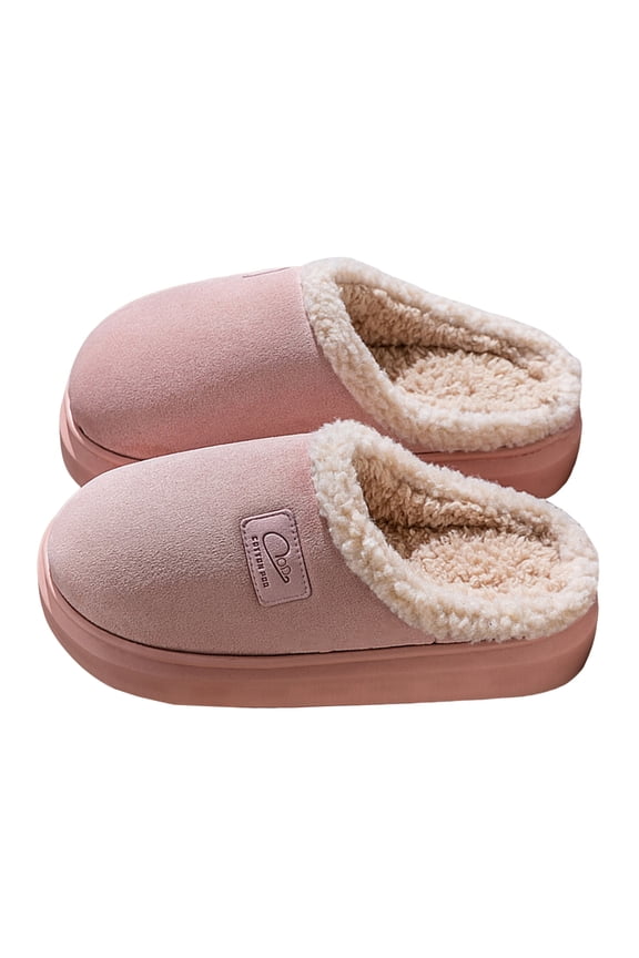 House Bedroom Slippers for Women Platform Slip on Suede Mule Shoes Fleece Lined Plush Bedroom Slipper Pink 6