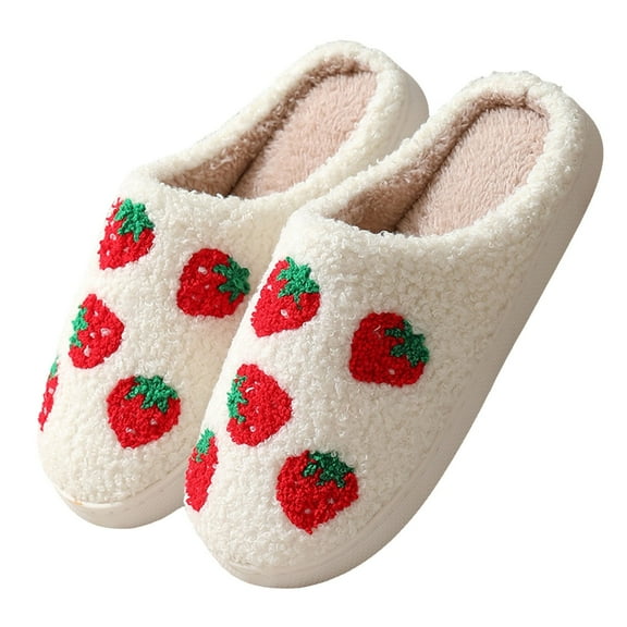 Dakaela House Slippers for Women Fuzzy Fruit Series Strawberry Bedroom Slip on Slide Shoes Size 6-10