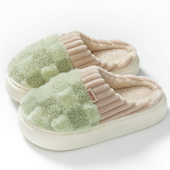 Dakaela House Slippers for Women Men Plush Warm Fuzzy Bedroom Shoes Cute Fleece Indoor Outdoor Slip on Slides Green 6