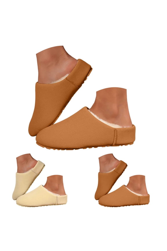 House Slippers for Women Suede Fleece Lined Slip on Clogs Mules Rubber Sole Indoor Outdoor Winter Shoes Beige 7