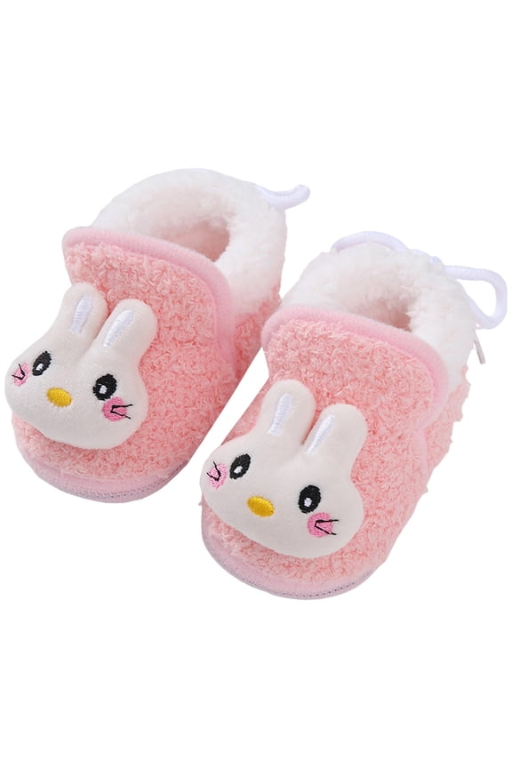 Infant Baby Boys Girls Slippers Cozy Fleece Socks Booties Cartoon Newborn Crib Shoes Indoor Slip on House Walking Shoes Pink