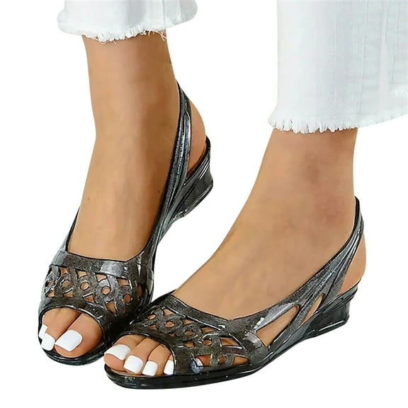 Dakaela Jelly Low Wedge Sandals for Women Slingback Summer Slides Princess Slip on Shoes