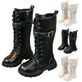 thumbnail image 1 of Dakaela Kid's Girls Knee High Combat Boots Toddler Lace up Zipper Motorcycle Riding Booties Fall Winter Goth Punk Shoes Black, 1 of 7