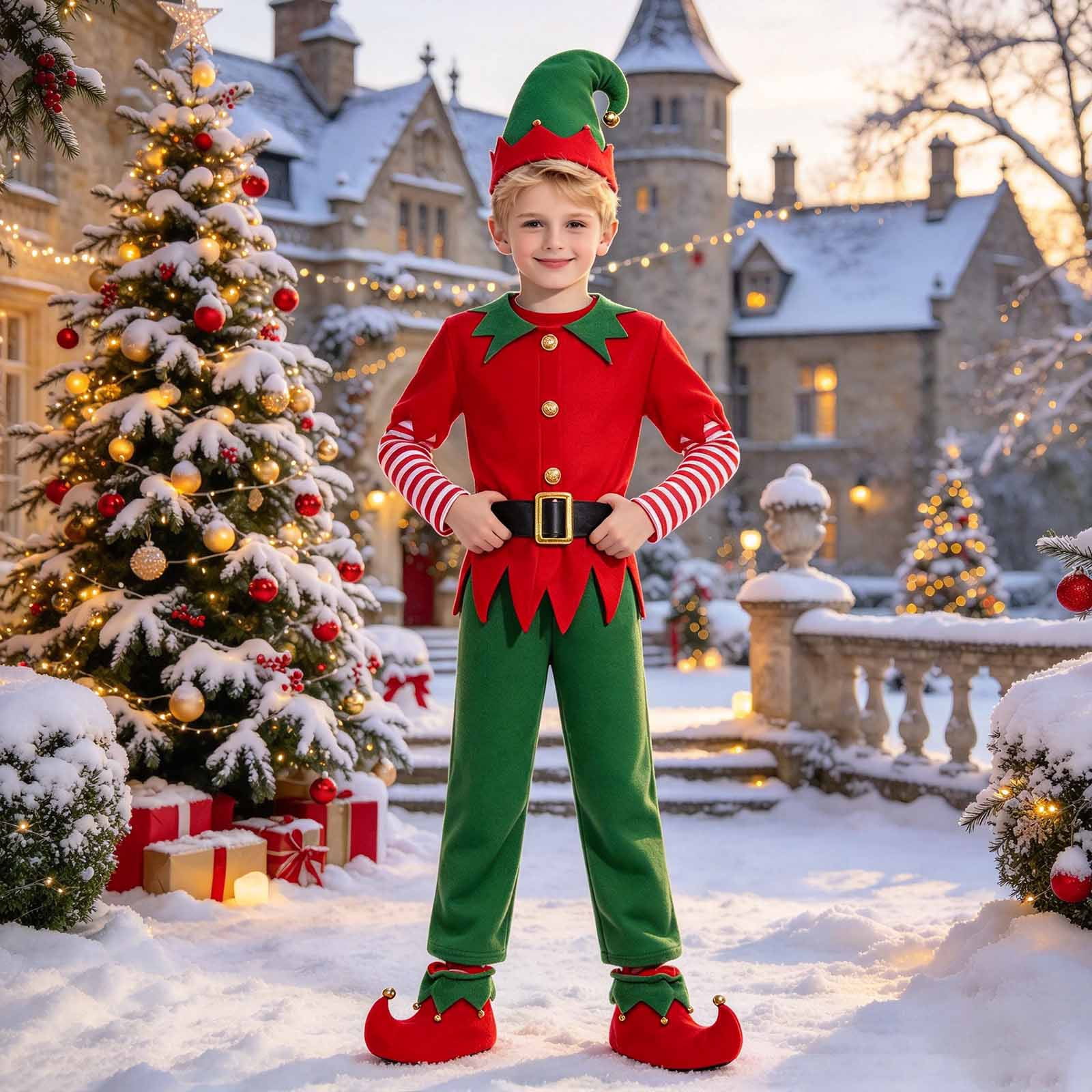 Dakaela Kids Christmas Elf Pretend Play Outfit Set Xmas Clothes with ...
