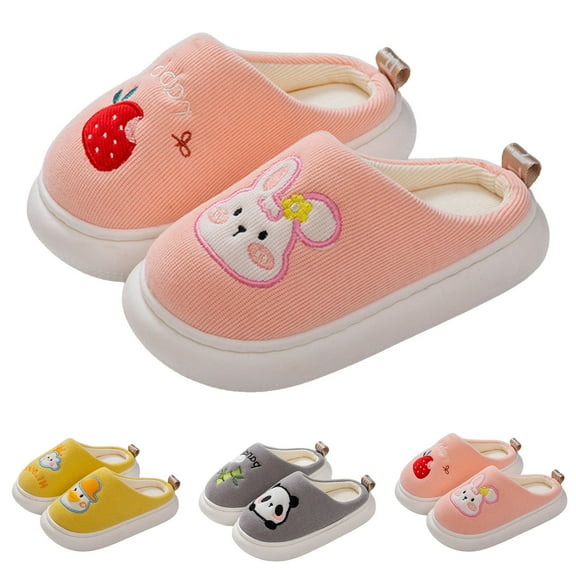 Dakaela Kids Plush Slippers Girls Boys Non Slip Fuzzy House Shoes Memory Foam Bedroom Slides for Indoor Outdoor Grey Size 13.5