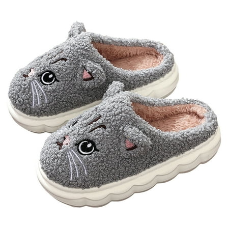 Dakaela Kids Slippers Cute Soft Plush Warm House Slipper Girls Boys Winter Fuzzy Home Slides Shoes Grey