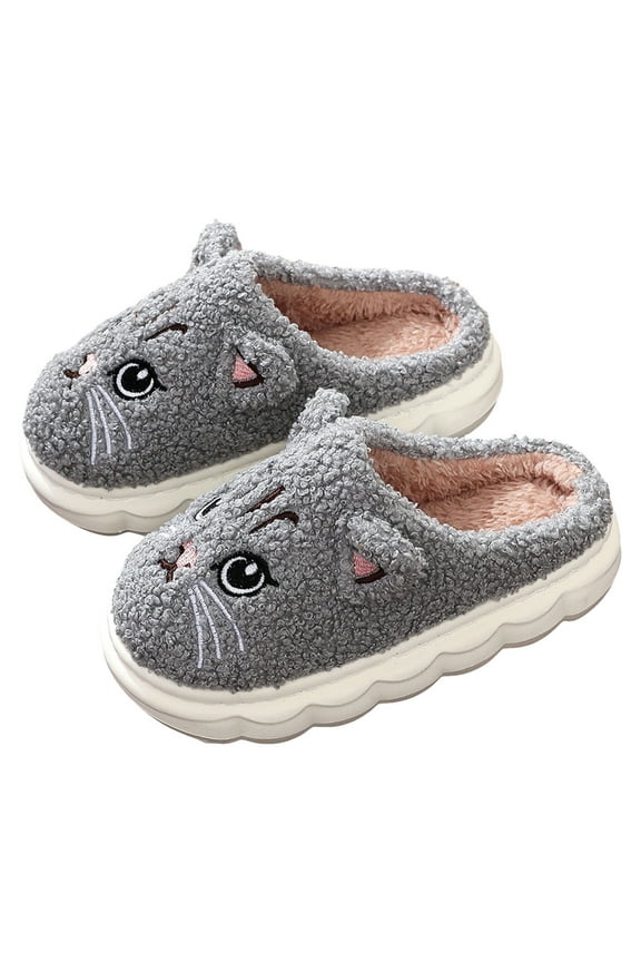 Kids Slippers Cute Soft Plush Warm House Slipper Girls Boys Winter Fuzzy Home Slides Shoes Grey