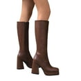 thumbnail image 1 of Dakaela Knee High Boots Women Chunky Heel Square Toe Platform Tall Boot Side Zipper Motorcycle Riding Fashion Booties, 1 of 8