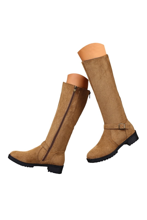 Knee High Boots Women Fall Winter Suede Buckle Wide Calf Booties 2025 Side Zipper Pull on Riding Long Tall Boots