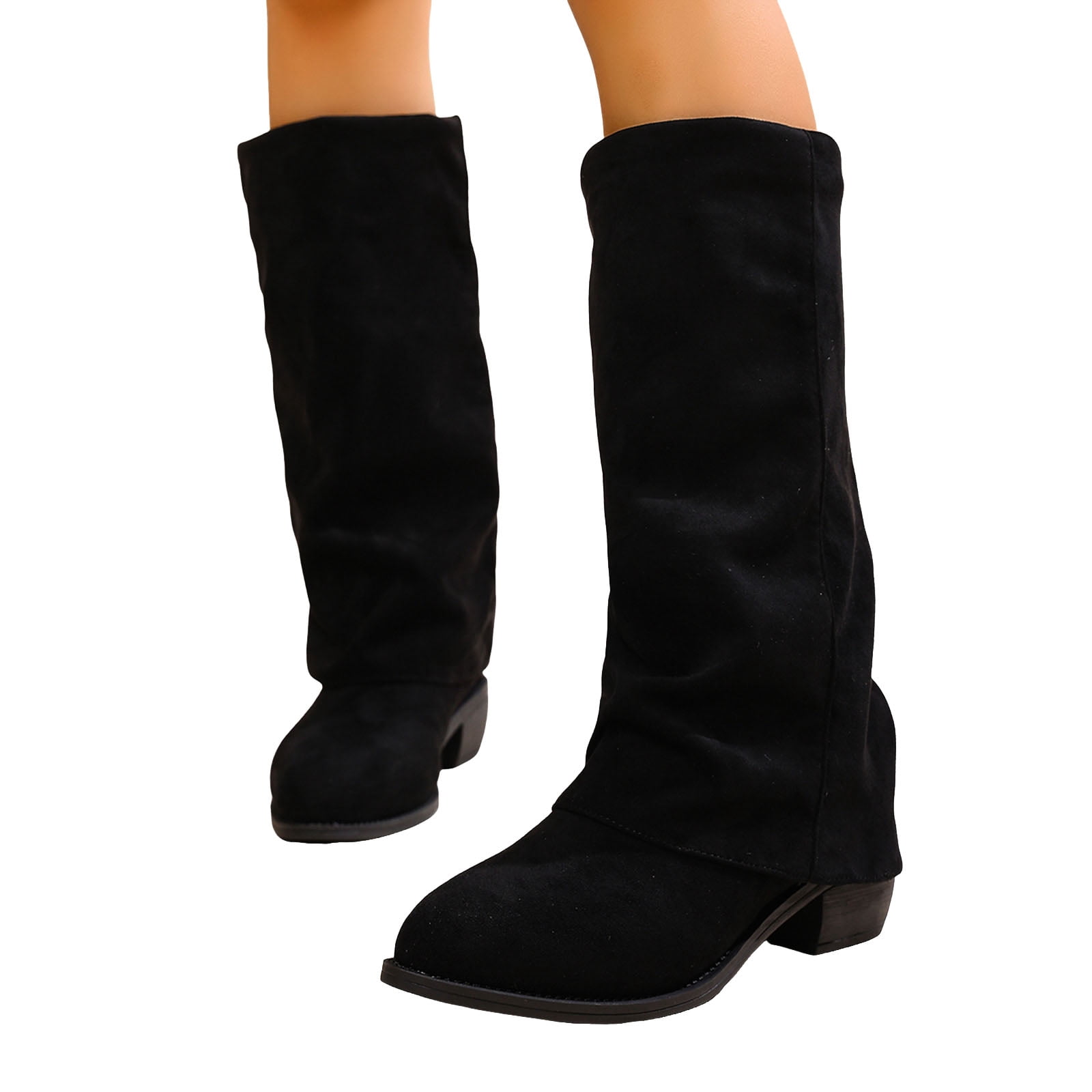 Dakaela Knee High Boots Women Fold Over Wide Calf Fall Booties Suede ...