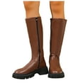 thumbnail image 1 of Dakaela Knee High Boots Women Leather Fashion Platform Tall Riding Boots Stretch Low Heel Wide Calf Dress Long Boot Brown 6, 1 of 8