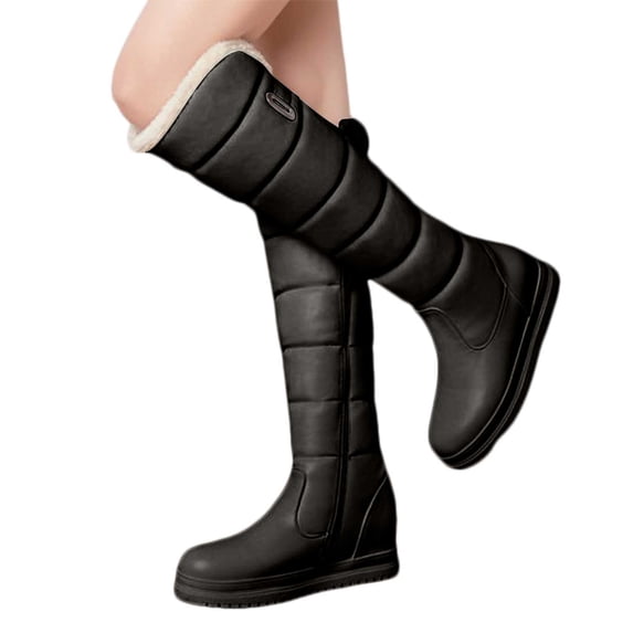 Dakaela Knee High Boots Womens Waterproof Hidden Wedge Platform Tall Dress Boot Side Zipper Quilte Winter Snow Boots