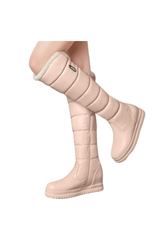 Knee High Boots Womens Waterproof Hidden Wedge Platform Tall Dress Boot Side Zipper Quilte Winter Snow Boots