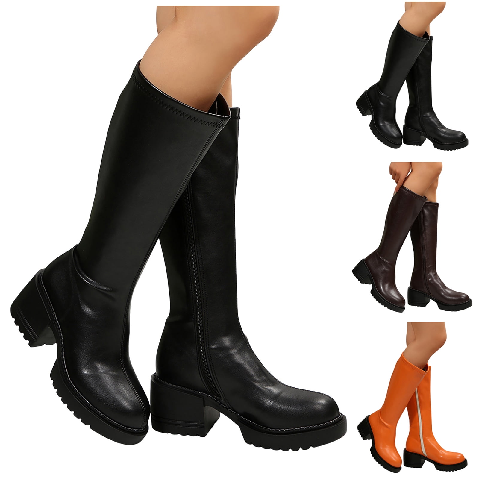 Dakaela Knee High Boots for Women Platform Chunky Heel Long Tall