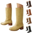 thumbnail image 1 of Dakaela Knee High Boots for Women Square Toe Western Cowboy Boot Chunky Block Heel Wide Calf Riding Tall Boots Black Size 6.5, 1 of 8