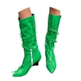 thumbnail image 1 of Dakaela Knee High Boots for Women Wedge Heel Bowknot Slouchy Tall Boot Wide Calf Dress Winter Shoes Green 7.5, 1 of 8