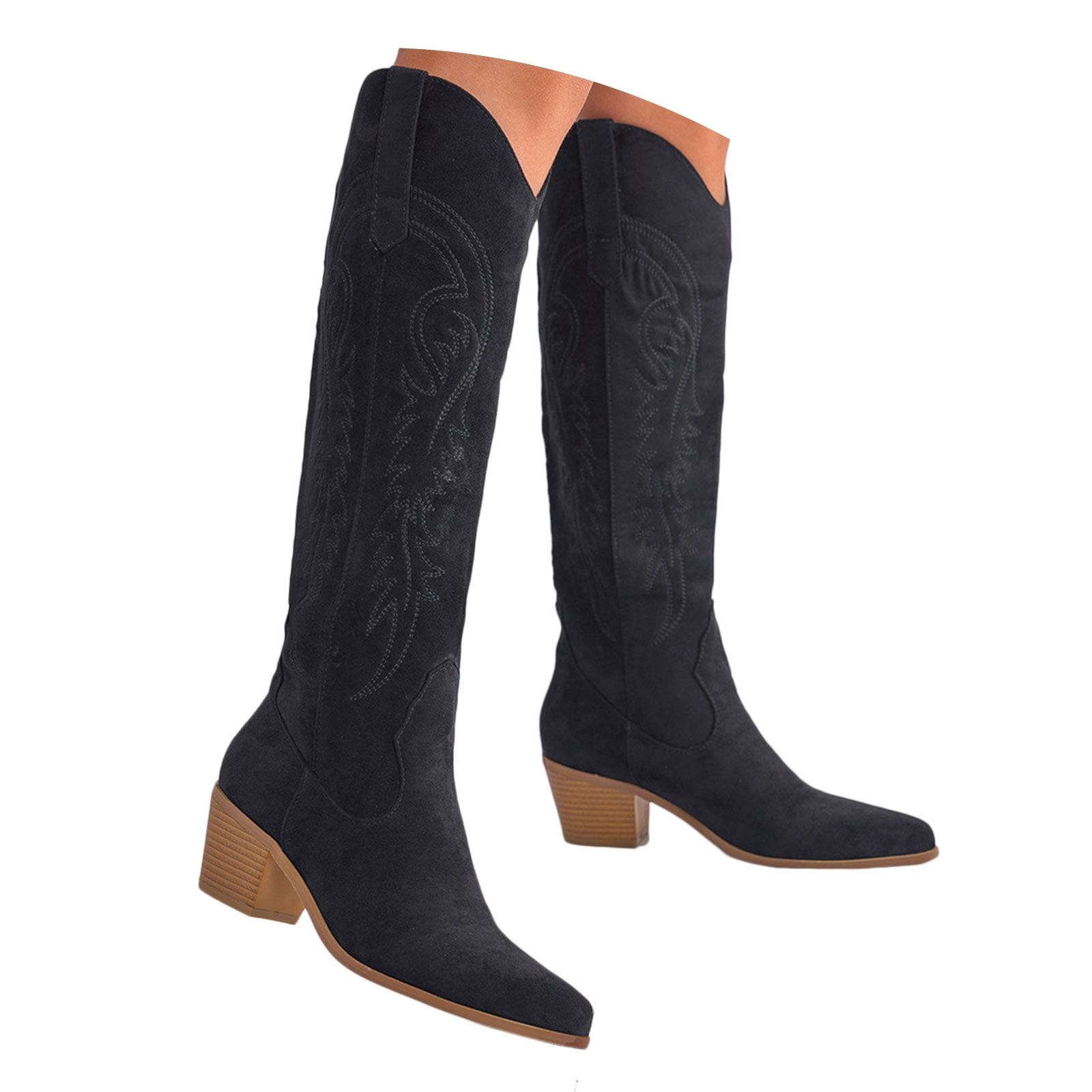 Tassel Western Boots Pointed Toe Chunky Heel Women's Long Boots