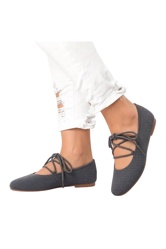 Knit Flats for Women Square Toe Casual Ballet Flat Shoes with Ankle Strap Comfortable Dressy Mary Jane Strappy Loafers Size 6-10