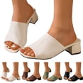 thumbnail image 1 of Dakaela Knit Heeled Sandals for Women Square Open Toe Low Chunky Heels Mules Casual Slip on Slides Summer Beach Pumps Slippers Size 6-10, 1 of 9