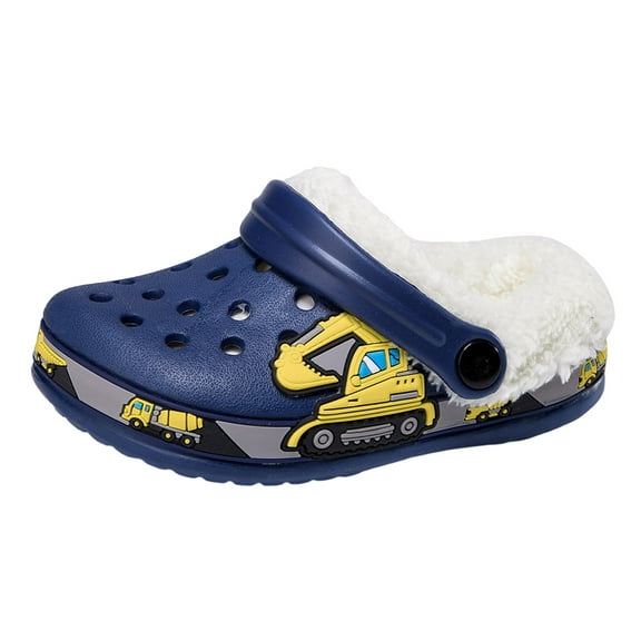 Dakaela Little Kids Lined Clogs Boys Girls Non Slip Plush Garden Shoes Toddler Fleece Fuzzy Indoor Outdoor Winter Slippers Blue