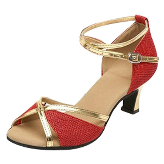 Dakaela Low Heel Ballroom Dance Shoes Women Salsa Latin Dancing Practice Pumps Glitter Dress Shoes