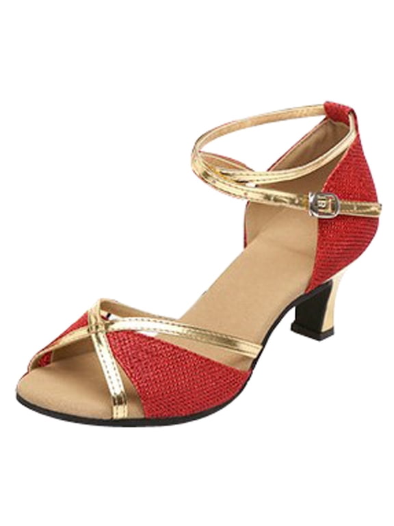 Low Heel Ballroom Dance Shoes Women Salsa Latin Dancing Practice Pumps Glitter Dress Shoes