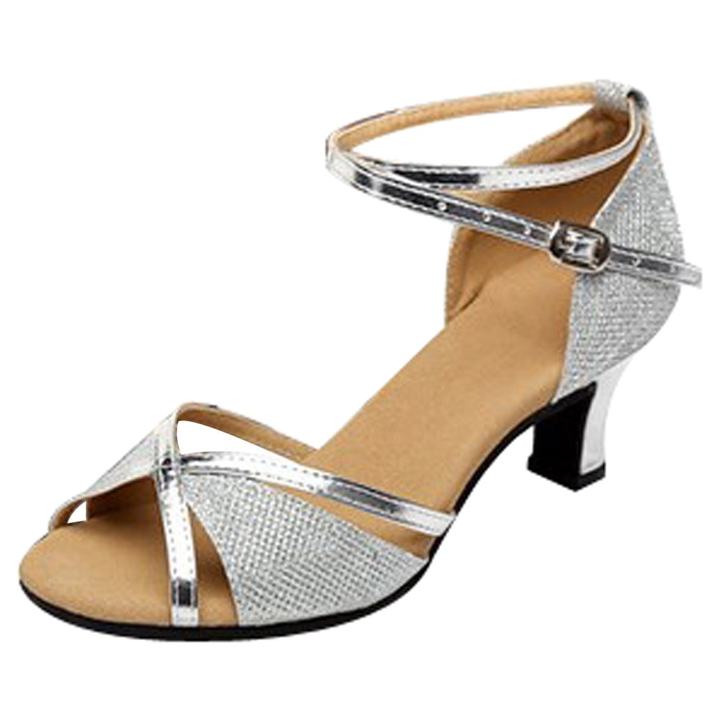 Dakaela Low Heel Ballroom Dance Shoes Women Salsa Latin Dancing Practice Pumps Glitter Dress Shoes