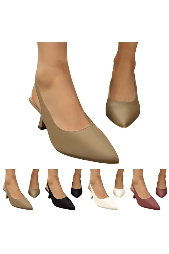 Low Kittens Heels Women's Slingback Dressy Pumps Pointed Closed Toe Wedding Bride Prom Party Dress Sandals Shoes Size 6-10 Beige