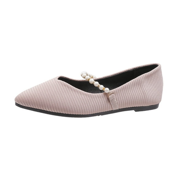 Dakaela Mary Jane Flats for Women Pointy Toe Slip on Wedding Ballet Dress Shoes with Pearl Strap Pink 8