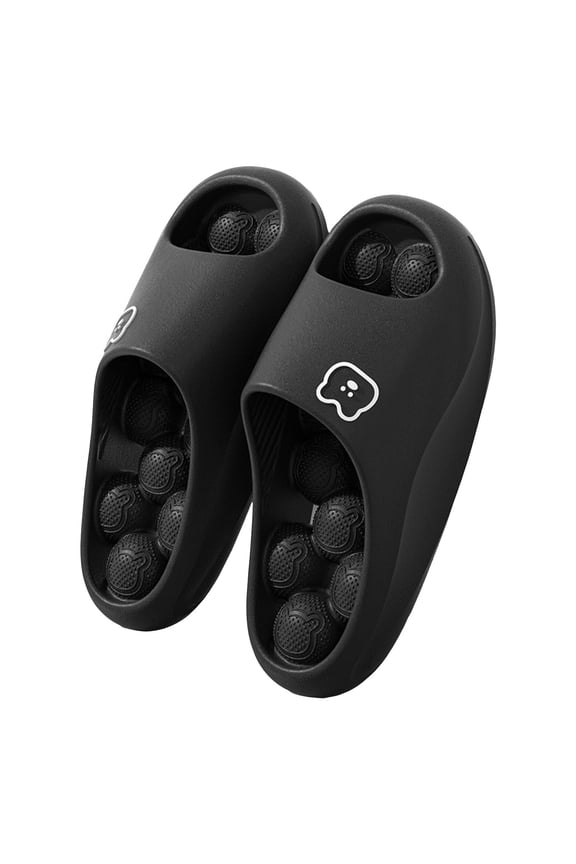 Massage Slides Slippers for Women Men Bubble Sole Non Slip Spa Pool Slide Sandals Quick Drying Open Toe House Bathroom Shower Shoes Black Size 6