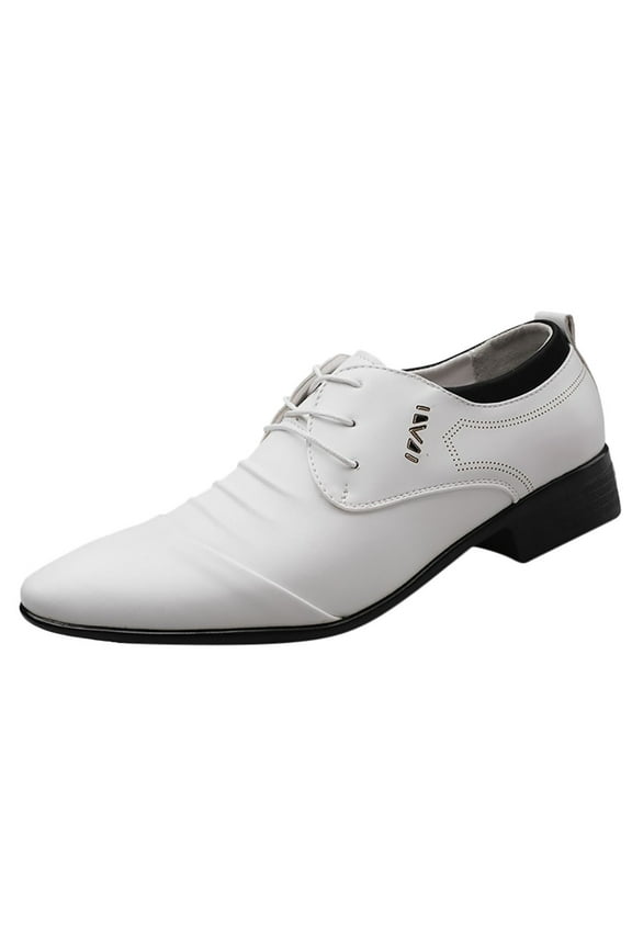 Men Fashion Dress Shoes Pointed Toe Leather Lace up Oxfords Business Work Loafers White 9