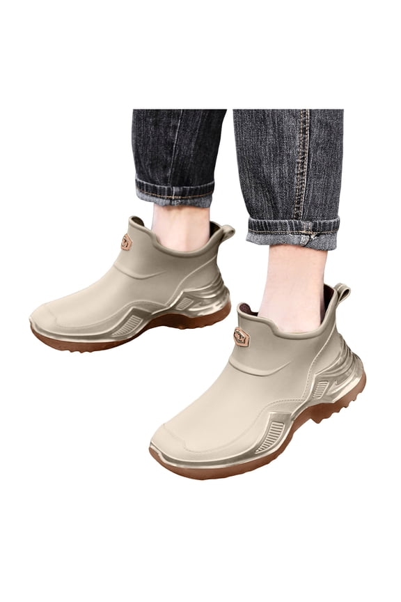 Men's Ankle Rain Boots Waterproof Rubber Garden Shoes Arch Support Slip on Chelsea Rainboots for Gardening Fishing Boating Camping Sailing (White,7.5)