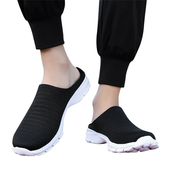 Dakaela Men's Backless Walking Sneakers Summer Slip on Mule Shoes Arch Support Closed Toe Slippers