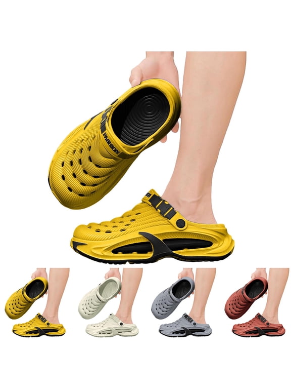 Men's Breathable Slip on Clogs Quick Drying Closed Toe Slide Sandals with Adjustable Strap Comfortable Summer Beach Slippers Garden Shoes (Beige,9.5)