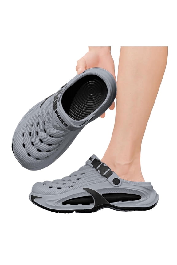 Men's Breathable Slip on Clogs Quick Drying Closed Toe Slide Sandals with Adjustable Strap Comfortable Summer Beach Slippers Garden Shoes (Dark Gray,5.5)