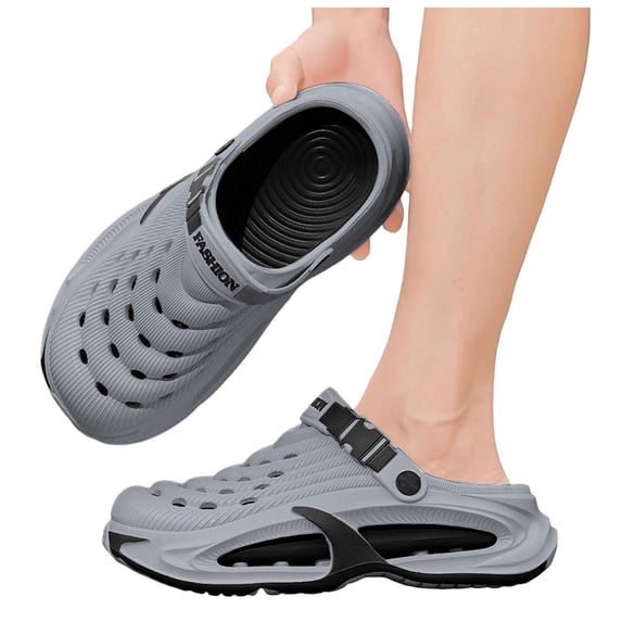 Dakaela Men's Breathable Slip on Clogs Quick Drying Closed Toe Slide Sandals with Adjustable Strap Comfortable Summer Beach Slippers Garden Shoes (Dark Gray,7.5)