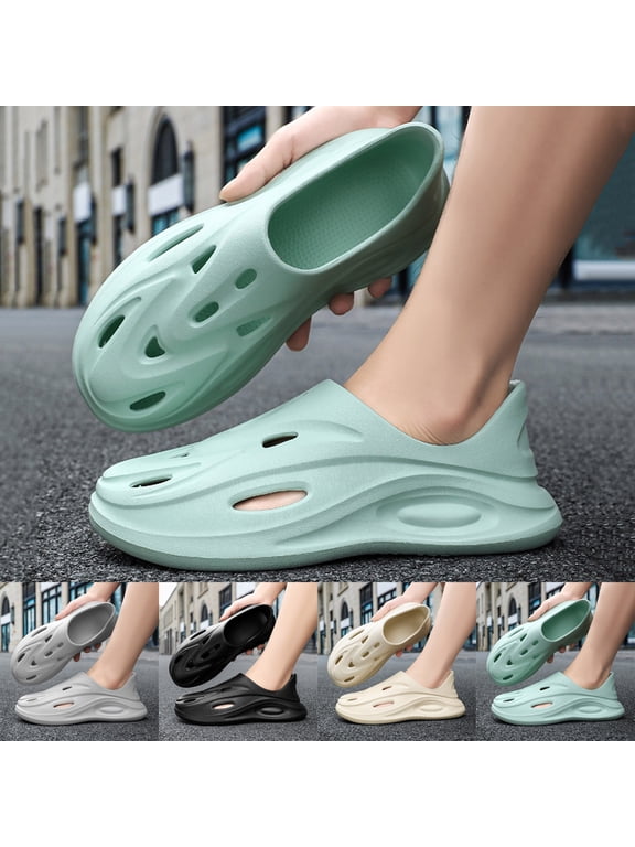 Men's Foam Runner Sneakers Cloud Slides Pillow Closed Toe Sandals Non Slip Sports Lightweight Walking Shoes with Arch Support Size 10,Beige