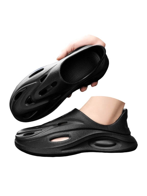 Men's Foam Runner Sneakers Cloud Slides Pillow Closed Toe Sandals Non Slip Sports Lightweight Walking Shoes with Arch Support Size 9,Black