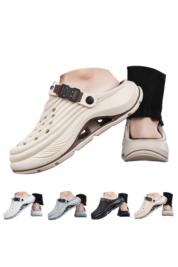 Men's Garden Beach Clogs with Arch Support Slip On Waterproof Platform Water Slides Sandals for Casual Outings and Home Use (6,Beige)