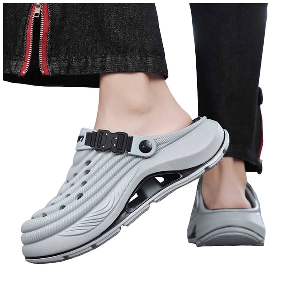 Dakaela Men's Garden Beach Clogs with Arch Support Slip On Waterproof Platform Water Slides Sandals for Casual Outings and Home Use (8,Grey)