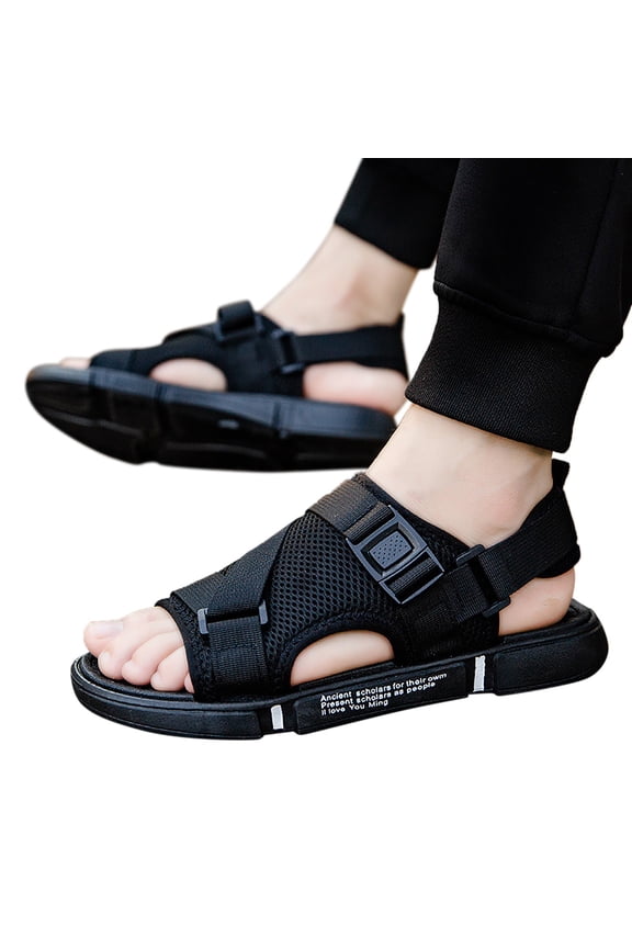 Men's Hiking Sandals with Arch Support Mesh Athletic Walking Sandal Summer Beach Outdoor Hollow out Slippers Shoes Black 7.5