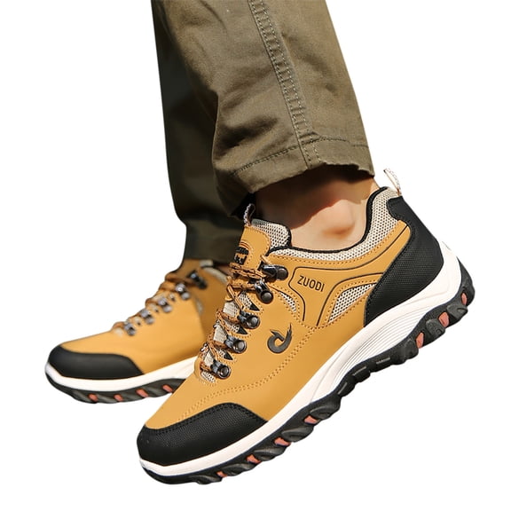 Dakaela Men's Hiking Shoes Waterproof Anti Slip Ankle Boots Hike Trekking Trails Running Oxfords Yellow 9.5