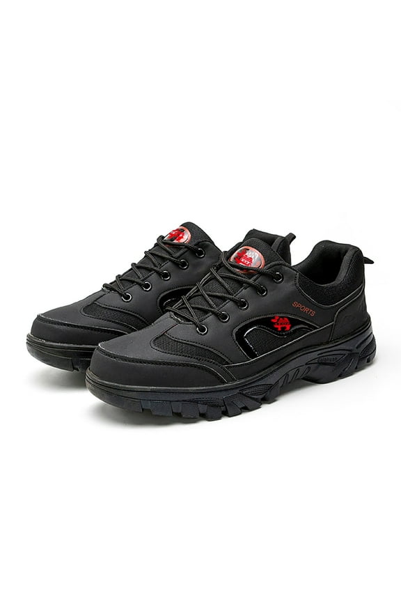 Men's Hiking Shoes Waterproof Walking Work Sneakers Anti Slip Low Top Camping Flats Black 7.5
