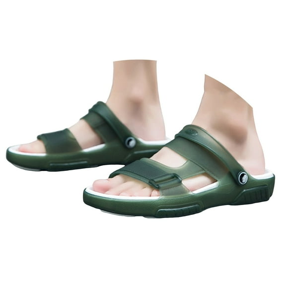 Dakaela Men's Leather Casual Flat Sandals Adjustable Ankle Straps Slip on Beach Clogs Slide Slippers