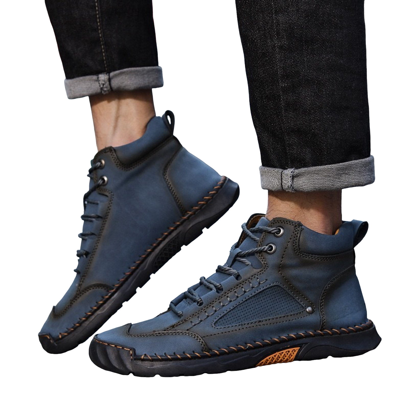 〽️Men Ankle Chukka Boots Blue Leather Modern Classic Comfort Lace Up Round Toe Classic Chukka Boots- Navy by Lethato main image 3